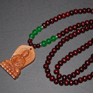 Buddha Necklace,Wood Necklace,Buddhist Necklace,8mm Jade Wood Beads,Spirituality,Mala,Prayer,Yoga Necklace,Men,Women,Protection,Meditation