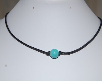 Turquoise Necklace,Turquoise Gemstone Leather Chocker Necklace, Choker Necklace, Girl, Woman, Leather Cord Necklace,Lobster Lock End Cord