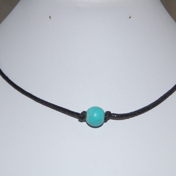 Turquoise Necklace,Turquoise Gemstone Leather Chocker Necklace, Choker Necklace, Girl, Woman, Leather Cord Necklace,Lobster Lock End Cord