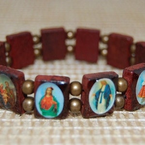 Armband Heiligen,Katholisch Christliches Armband,Holz Armband,Jesus,Mary,Engel Heiligen Holz Perlen,Bronze Perlen,Mann,Frau,Stretch