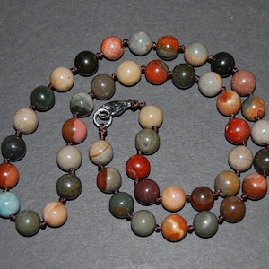 Indian Agate Necklace,Hand Knotted Necklace,Indian Agate Beaded Necklace,8mm Beads,Men,Women,Spirituality,Yoga,Protection,Meditation,Gift