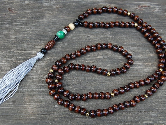 Mala collana 108 grani in pietra naturale Labradorite e Rodonite