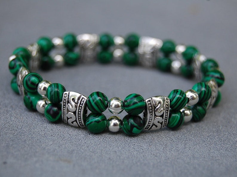 Malachite Bracelet,Malachite Double Strand Bracelet,Green Bracelet,6mm Beads,Malachite Man Made Beads,Man,Woman,Beaded Jewelry,Yoga,Mala image 1