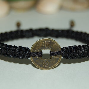 Chinese Lucky Coin Bracelet,18mm Coin Charm,Good Luck String Bracelet,Adjustable Drawstring,Pray,Men,Women,Yoga Bracelet,Mala,Protection image 2