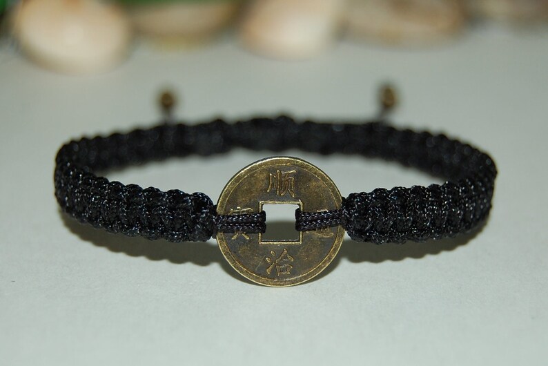 Chinese Lucky Coin Bracelet,18mm Coin Charm,Good Luck String Bracelet,Adjustable Drawstring,Pray,Men,Women,Yoga Bracelet,Mala,Protection image 2