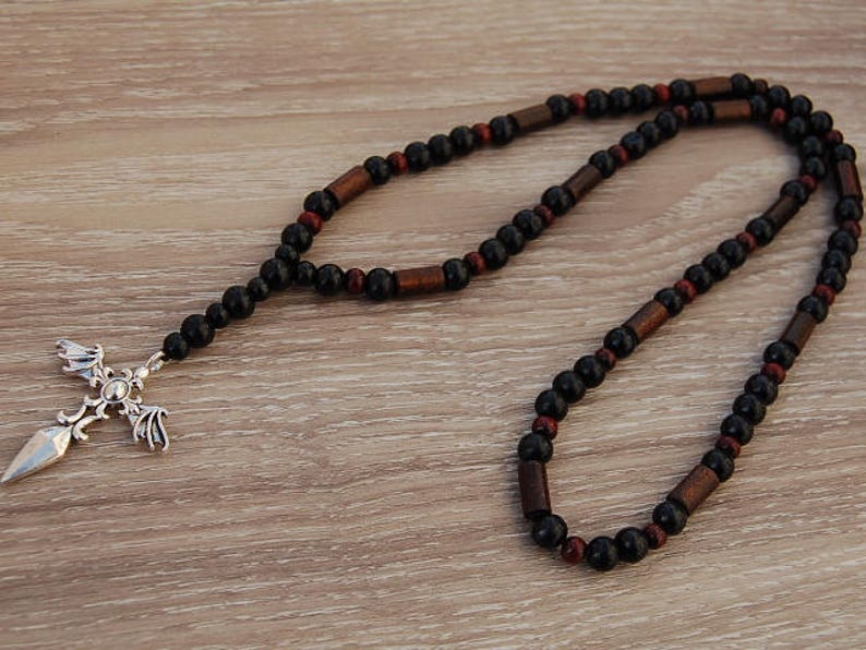 Sword Necklace,Cross Wooden Necklace,Sword Cross Pendant,Mens Necklaces,Tribal Jewelry,Ethnic Necklace,Cross Wood Necklace,Gift for Him