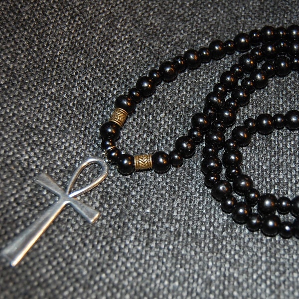 Collier croix Ankh, perles de bois, croix Ankh, clé du Nil, clé de la vie, Crux Ansata, homme, homme, croix égyptienne, déesse égyptienne, collier en bois