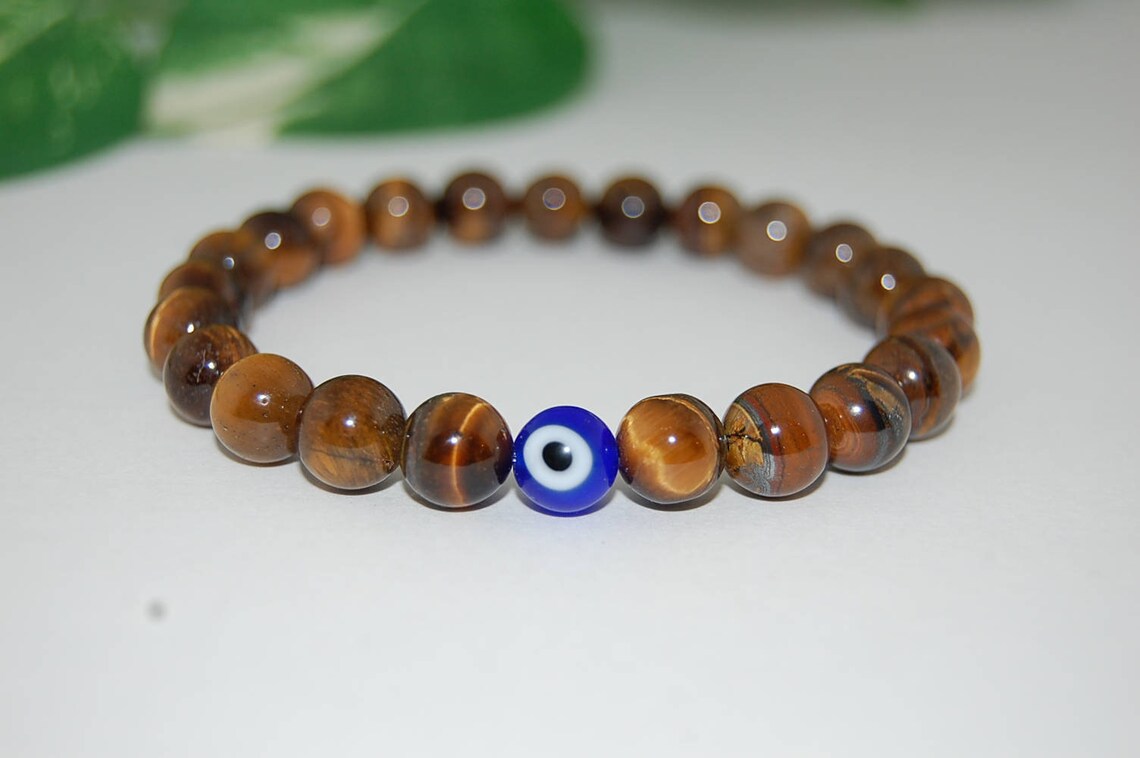 Tiger Eye BraceletEvil Eye Bracelet8mm Tiger Eye Gemstone Etsy