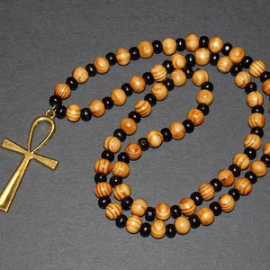 Ankh Cross Necklace,Wood Necklace,Golden Ankh Cross,Key of the Nile,Key of Life,Crux Ansata,Men,Egyptian Cross,Egyptian God Goddess,Gift