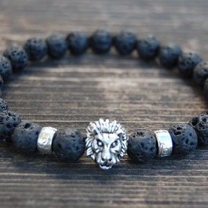 Lion Bracelet,8mm Lava Stone Beads,Mens Lion Bracelet,Volcano Stone Beads,Gift for Him,Bracelet for Men,Leo Lion Bracelet,Man,Lava Bracelet