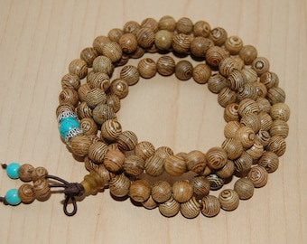 Wood Necklace,Buddhist Necklace,Spirituality,108 Mala Wood Beads,Stretch,Wenge Wood Necklace,Man,Woman,Yoga Bracelet,Protection,Meditation