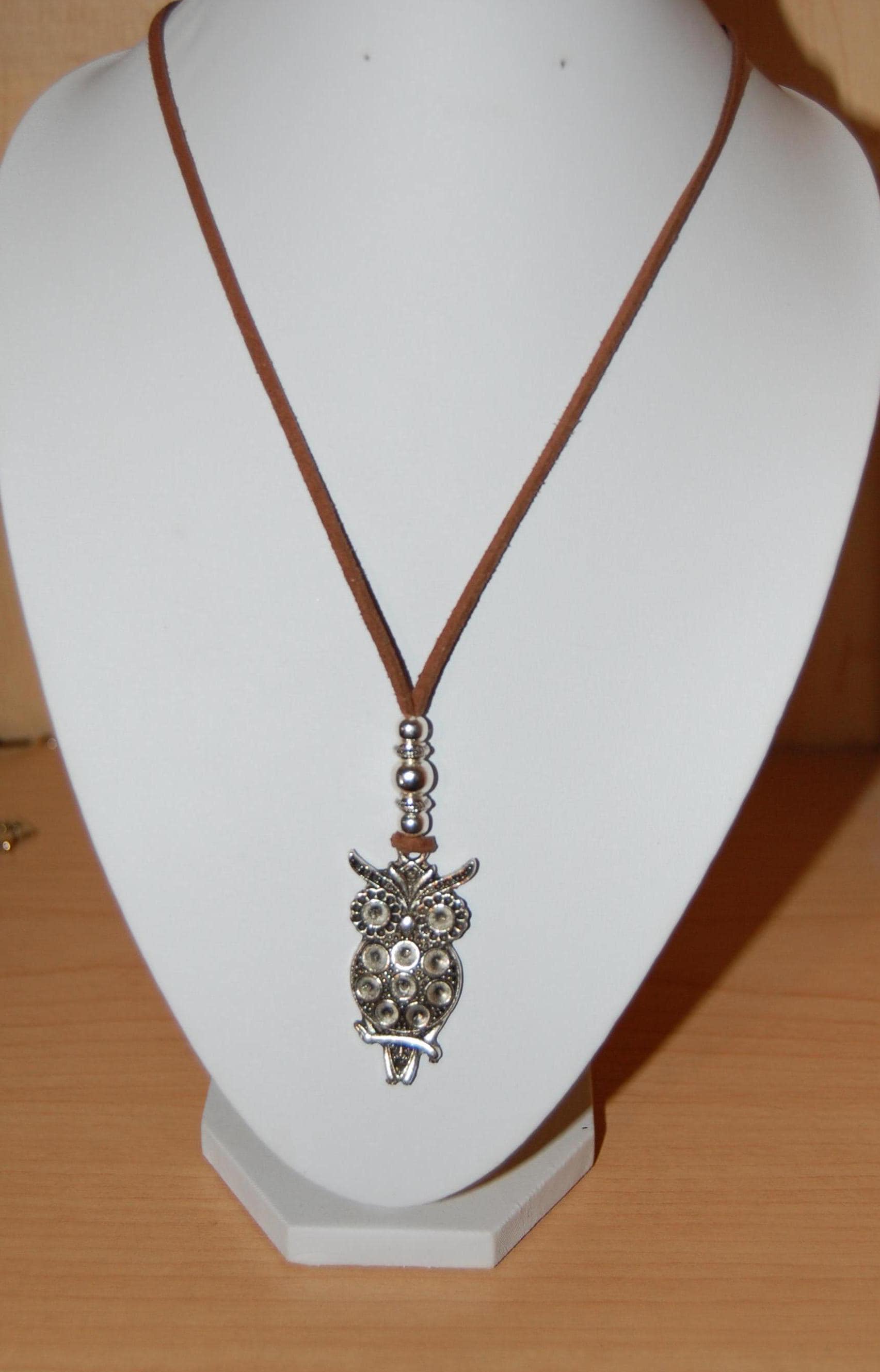 Long Leather Necklace,30 inches,Owl Necklace,Leather Necklace,Boho Long Necklace,Women Long Necklace