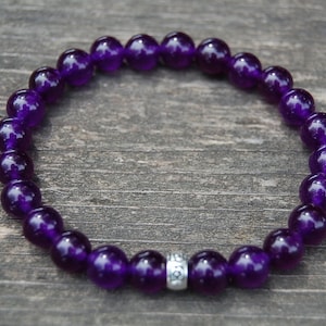 Amethyst Bracelet,Purple Gemstone Bracelet,8mm Amethyst Beads,Purple Bracelet,Gemstones,Stretch Bracelet,Boho,Men,Women,Special Gift