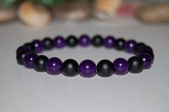 Black Onyx & Purple Amethyst Bracelet,black Onyx Bracelet,black