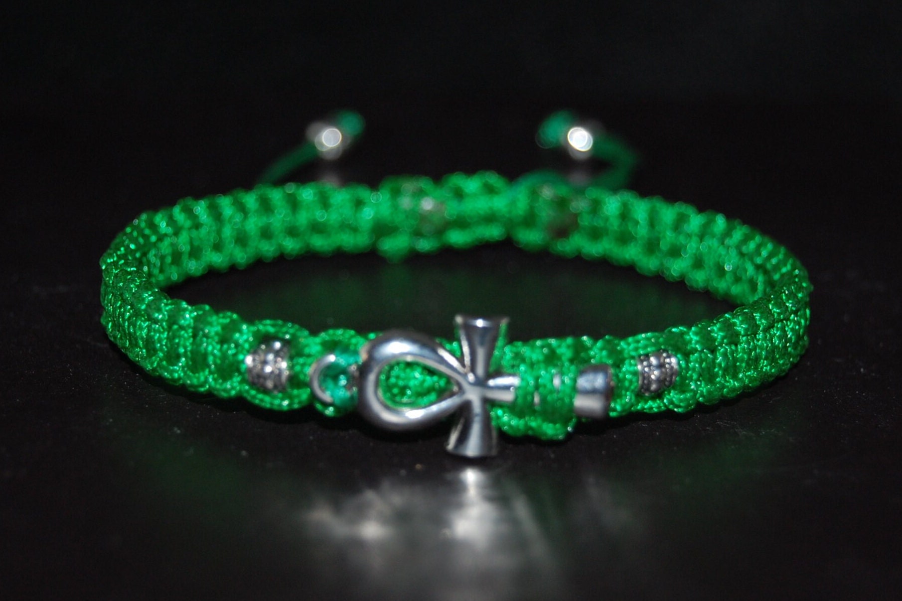 アンククロスブレスレット、シルバーアンククロス、ドローストリング