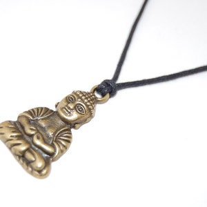 Buddha Necklace,Bronze Buddha,Leather Cord Necklace,Choker Necklace,Man,Spiritual,Men&#39;s Necklace,Ethnic Necklace,Custom Made Any Size,Gift