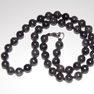 Gray Jasper Necklace,Hand Knotted Necklace,Dark Gray Jasper Gemstone,8mm Beads,Mens Necklace,Classic Necklace,Protection,Energy,Power,Gift