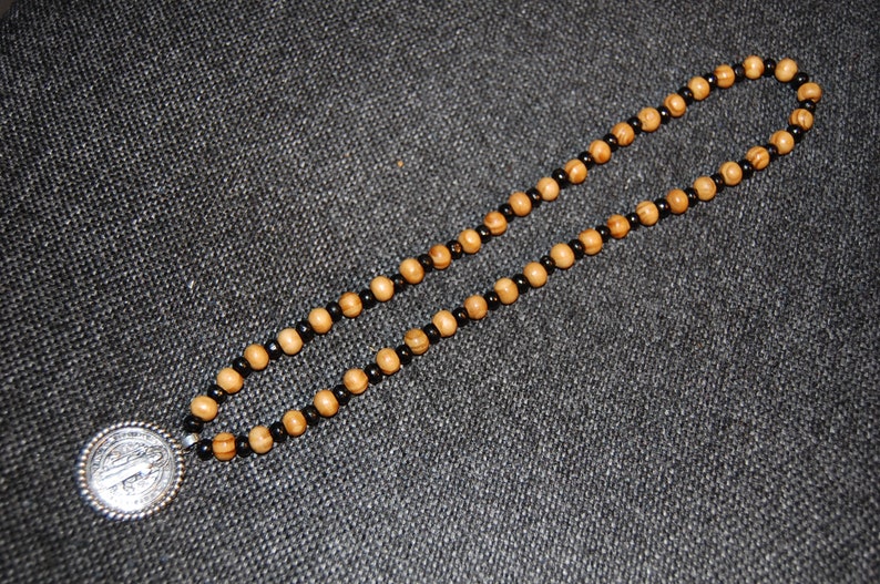 St.Benedict Necklace,Benedictine Blessing Necklace,Wood Necklace,St.Benedict Wood Necklace,St.Benedict Medal,Man,Woman,Spiritual,Prayer,Gift