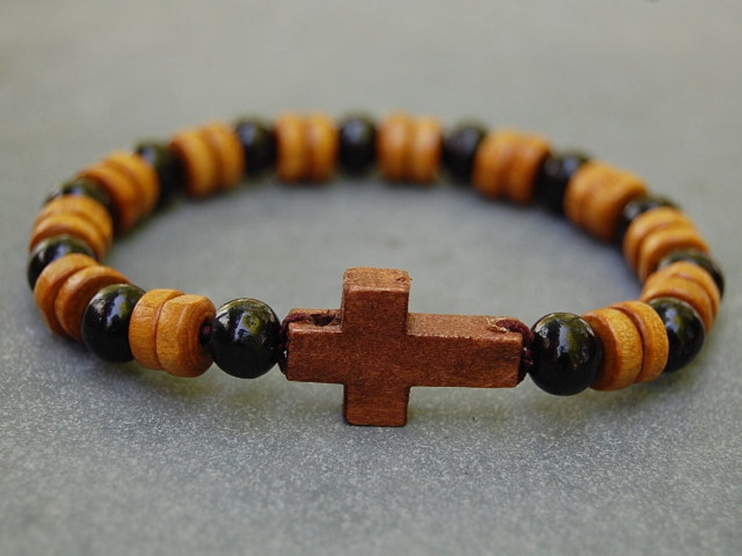Wood Cross Bracelet,wood Beads,wood Bracelet,elastic,easy Fits,pray