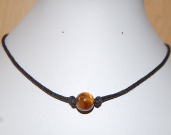 Tiger Eye Gemstone Necklace,Tiger Eye Leather Chocker Necklace,Choker Necklace,Woman,Cord Necklace,Gemstone Necklace,Lobster Lock