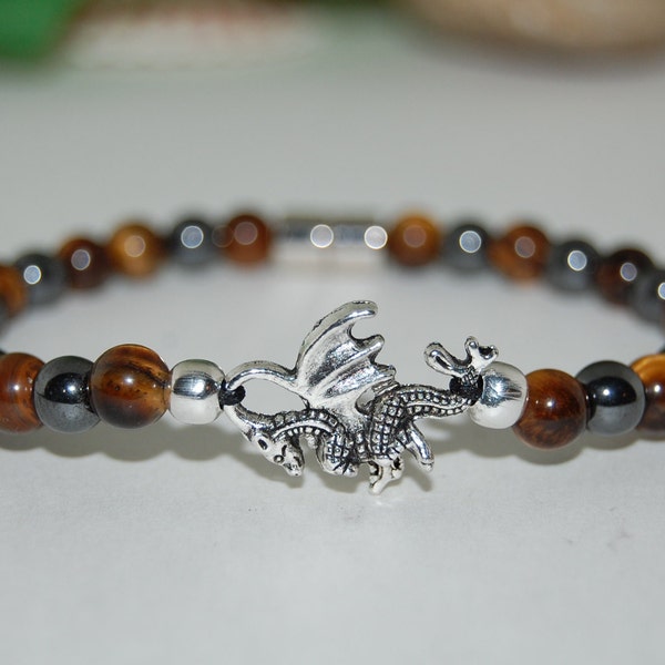 Welsh Dragon Bracelet,Dragon Bracelet,Tiger Eye Bracelet,6mm Tiger Eye and Magnetic Beads,Welsh Bracelet,Men,Women,Good Luck Bracelet,Gift