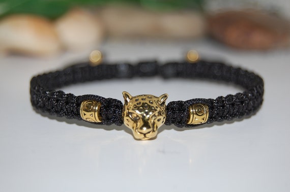 OIDEA Stainless Steel Men's Bracelet With Leopard Head & Tiger Eye Stone - Adjustable Vintage Beaded Bracelet For Men, Gift For Dad, Birthday, Valentine's Day