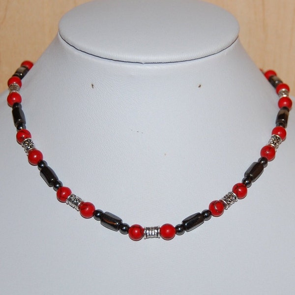 Magnetic Necklace,Red Howlite Necklace,Hematite Necklace,Magnetic Red Stone Beads,Men,Women,Healthy Necklace,Healing,Relieve,Energy Necklace