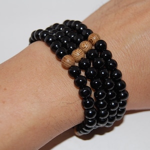 Wood Necklace,Buddhist Necklace,Black Wood 8mm Beads,108 Tibet Buddha,Mala,Prayer,Good Luck , Men,Woman,Yoga Bracelet, Protection,Meditation