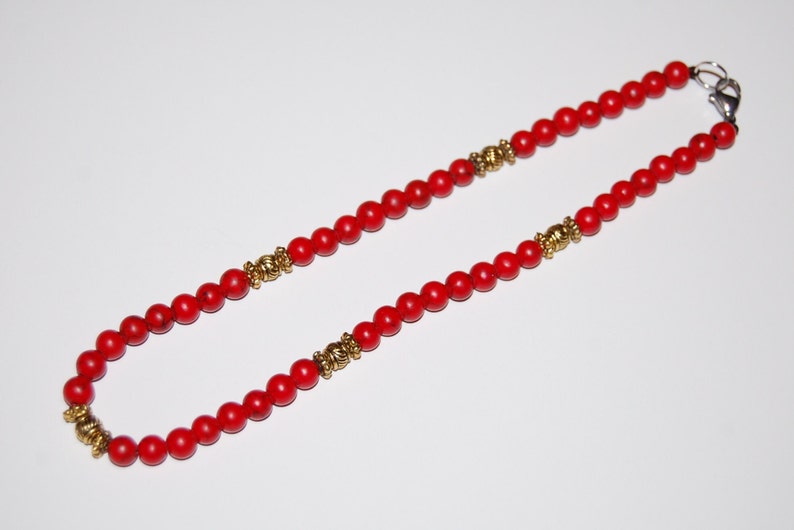 Red Howlite Necklace,Small 6mm Beads Red Howlite Necklace,Thin Beaded Necklace,Red Necklace,Choker Necklace,Short Beads Necklace,Gift image 3