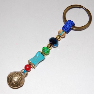 Bell Charm Keychain,Tibetian Brass Bell Keychain,Nepal Bell Keyring,Turquoise ,Car,Bag,Purse,Protection,Good Luck Keychain,Good Wish Gift