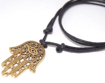 Hamsa Hand Necklace,Hamsa Hand Ckoer,Leather Cord Necklace,Choker Necklace,Man,Spiritual,Men Necklace,Ethnic necklace,Custom Made Any Size
