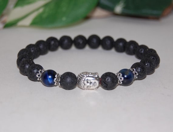Lava Stone & Onyx Buddha Bead Bracelet - Yoga Chakra Bracelet For Men & Women - View #9