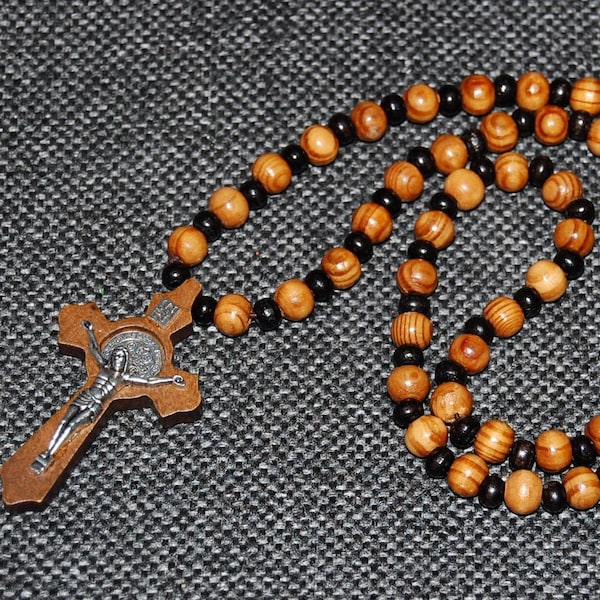 Wood Cross Necklace,8mm Brown Wood Beads,Wood Necklace,Prayer Beads,Jesus,Catholic,Crucifix,Protection,Man,Woman,Gift,Cross Necklace