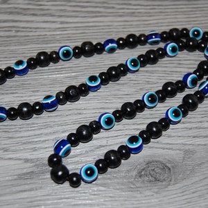 Blue Evil Eye Necklace,Black Wood Beads,Wood Necklace,Hamsa Necklace,Men,Pray,Spirituality,Meditation,Yoga,Protection,Evil Eye Necklace