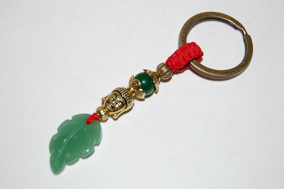Buddha Keychain,jade Leave Charm,buddha and Jade Beads,jade