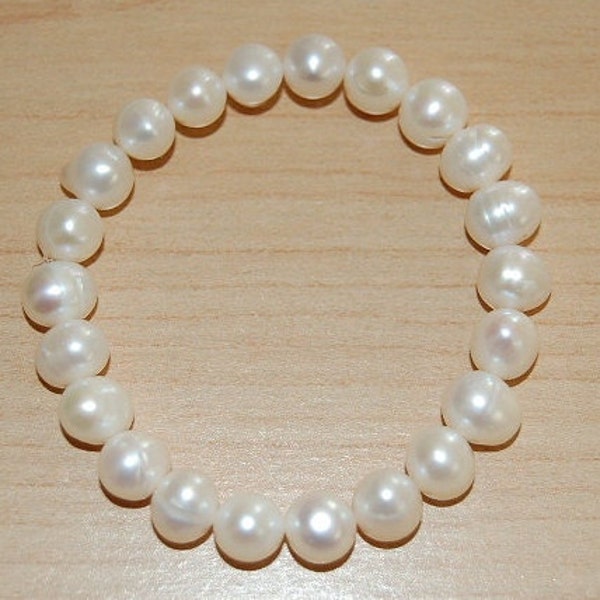 Pearl Bracelet,Natural Fresh Water Pearl 8mm Beads Bracelet,Elastic,Easy Fits,Woman,Nice Gift,Fresh Water Pearl Bracelet