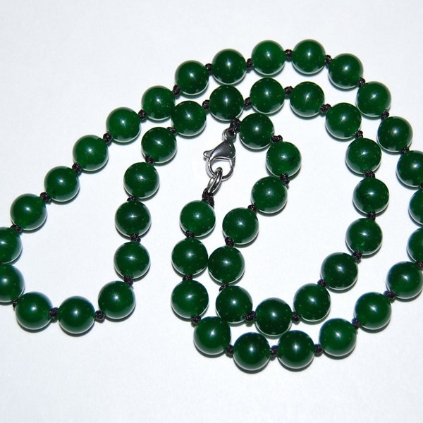 Jade Necklace,Hand Knotted Dark Green Jade Beads,8mm Jade Gemstone Beads,Man,Woman,Spirituality,Pray,Yoga,Protection,Meditation,Gift