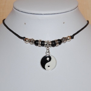 Collar Yin Yang, Collar Tai Chi, Cuentas de piedra de ónix, Gargantilla Yin Yang, Hombre, Mujer, Collar de cordón, Collar de buena suerte, Regalo