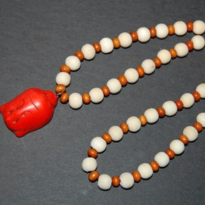 Buddha Necklace,Orange Buddha Pendant,Wood Necklace,Men,Women,Spirituality,Prayer,Yoga,Protection,Meditation,Wood Buddha Necklace