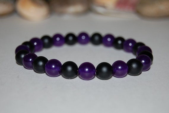 Black Onyx & Purple Amethyst Bracelet,black Onyx Bracelet