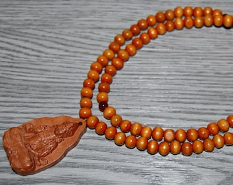 Buddha Necklace,Wooden Pendant,Buddhist Necklace,Wood Necklace,Spirituality,108 Mala,Prayer,Men,Woman,Yoga Necklace,Protection,Meditation