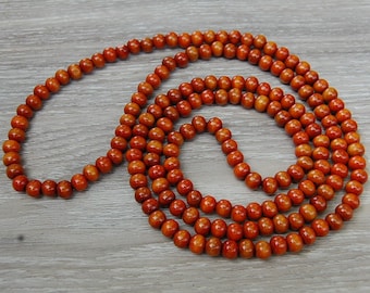 40 Inches Extra Long Beaded Necklace, Stretch, Orange 8mm Wood Beads,Mala,Prayer,Man,Woman,Good Luck,Yoga,Protection,Meditation,Spirituality