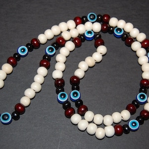 Evil Eye Necklace,Hamsa Necklace,Wood Necklace,8mm Wood Beads Necklace,Spirituality,Prayer Necklace,Good Luck Necklace,Men,Women,Yoga,Gift