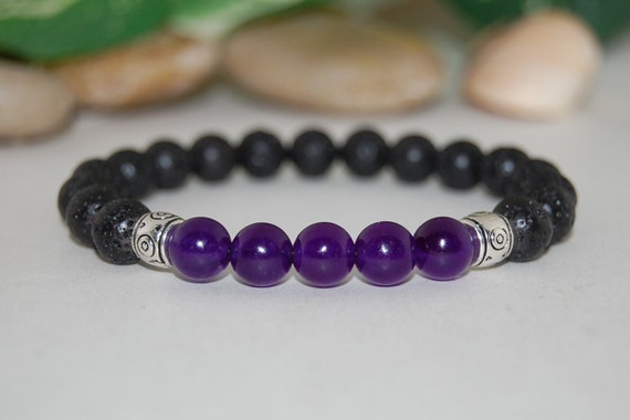 Amethyst & Lava Stone Stretchy Bracelets Amethyst & Lava Stone Stretchy Bracelets