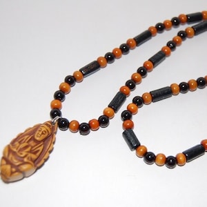 Buddha Necklace,Happy Buddha Pendant Necklace,Buddhist Necklace,Wood Beads, Spirituality, mala Prayer, Yoga Bracelet, Protection, Meditation