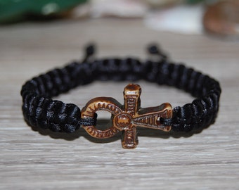 アンククロスブレスレット、シルバーアンククロス、ドローストリング