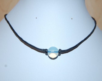 Moon stone Necklace,Moonstone Chocker Necklace,Choker Necklace,Moon stone Choker,Chic,Girl,Woman,Leather Cord Necklace,Lobster Lock End Cord