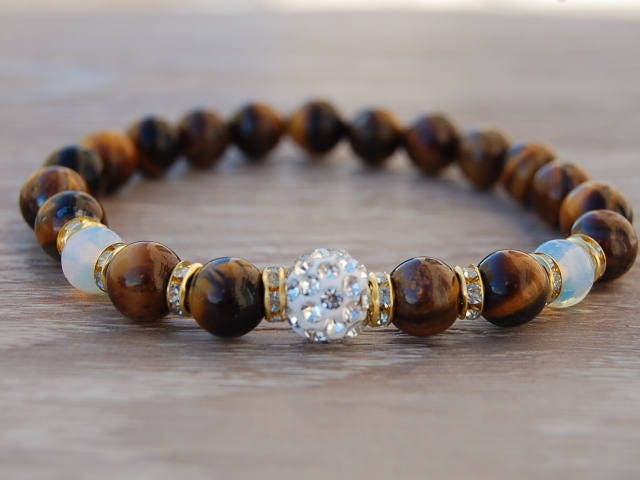 Tiger Eye Bracelet,middle Disco Ball Bead,tiger Eye Gemstone