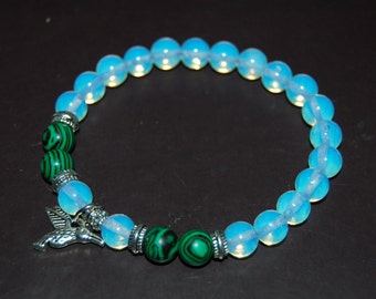 Bracelet en pierre de lune, bracelet colibri, perles de 8 mm, lune d’opalite comme des perles de pierre, bracelet en pierre de lune d’opale extensible, Boho, hommes, femmes, amour, cadeau
