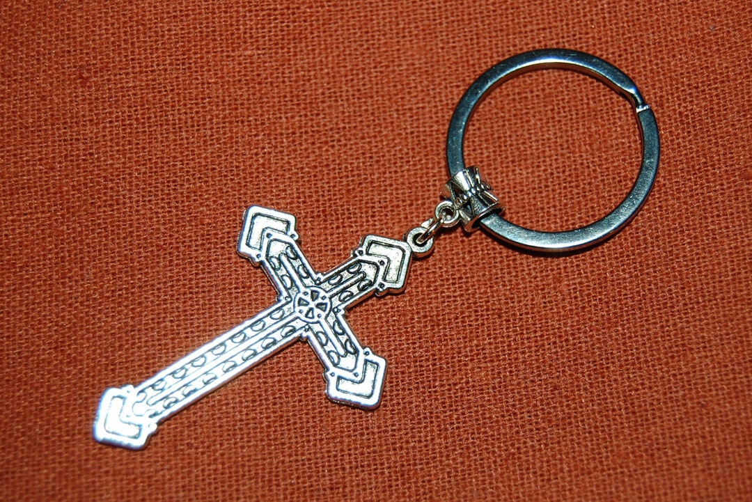 Cross Keychain,silver Cross Keychain,cross Keyring,prayer Keychain